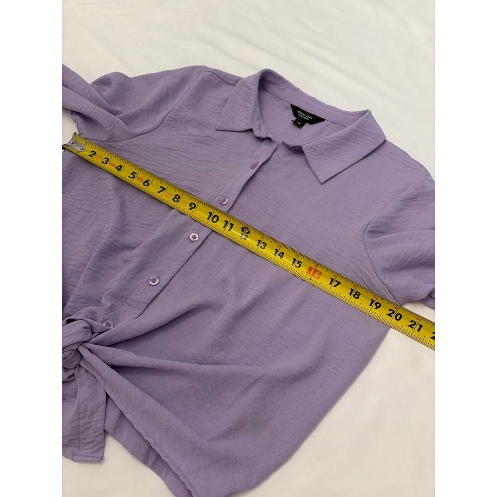 Simply Vera Vera Wang Lavender Medium Tie Front Button Up Blouse Roll Tab Sleeve - Picture 5 of 7